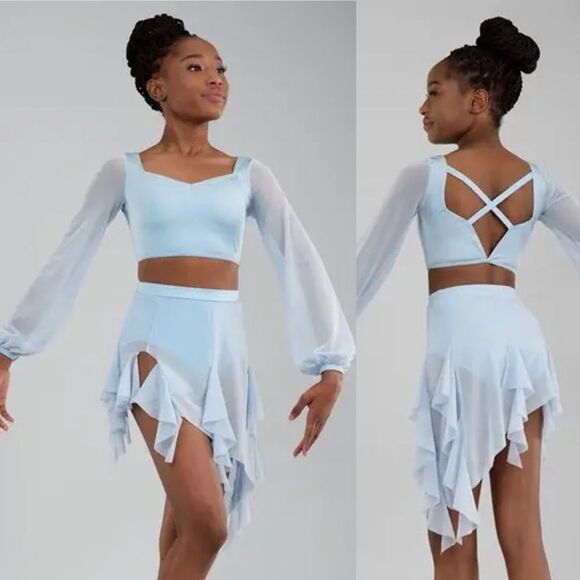 Weissman solo Elite dance costume 2 piece blue custom rhinestone Honest 16746 SA - Picture 1 of 14